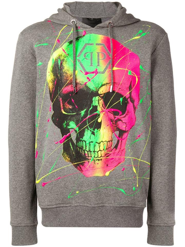 Philipp Plein Skull Print Hoodie - Grey