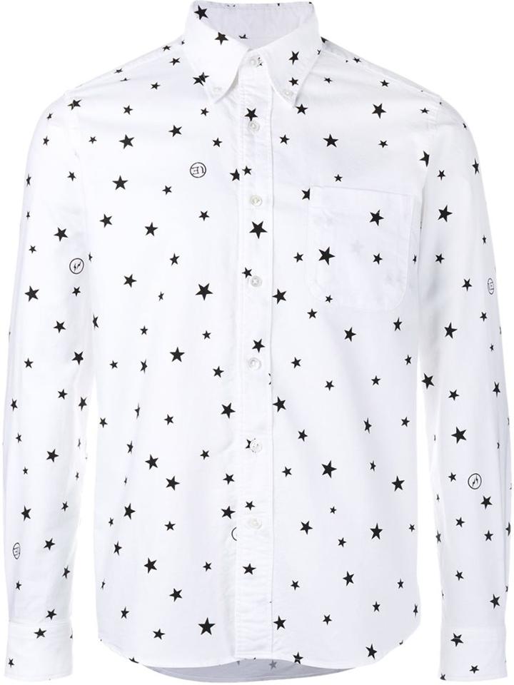 Uniform Experiment Star Print Long Sleeve Shirt, Men's, Size: 1, White, Cotton