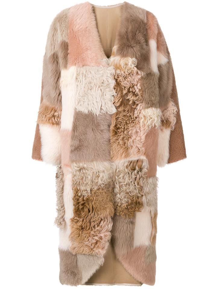 Liska Patchwork Midi Coat - Nude & Neutrals