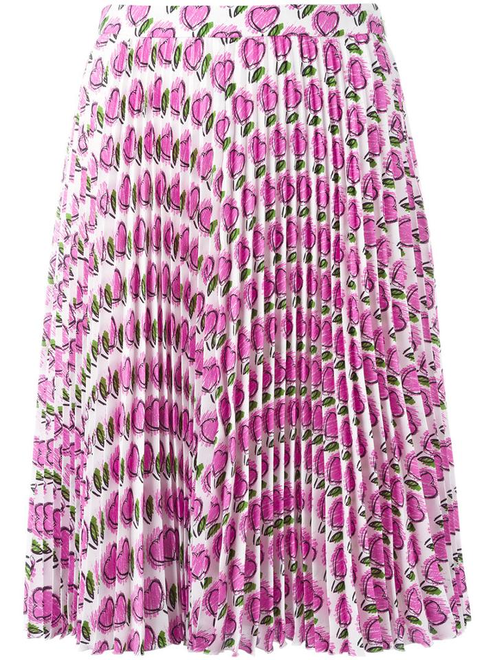 Prada Hearts Print Pleated Skirt, Women's, Size: 38, White, Silk/polyester
