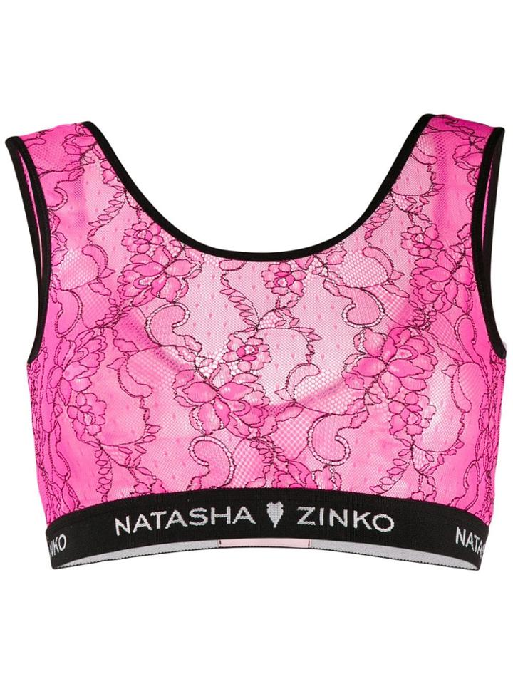 Natasha Zinko Lace Embroidered Cropped Top - Pink
