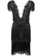 Marchesa Embellished Fringed Mini Dress - Black