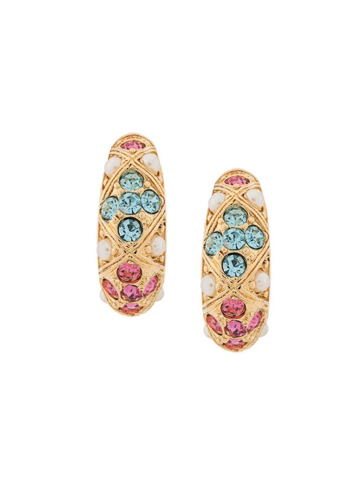 Susan Caplan Vintage 1980's Demi-hoop Post Earrings - Gold