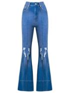 Amapô Distressed High Waist Flared Jeans, Women's, Size: 36, Blue, Cotton/elastodiene