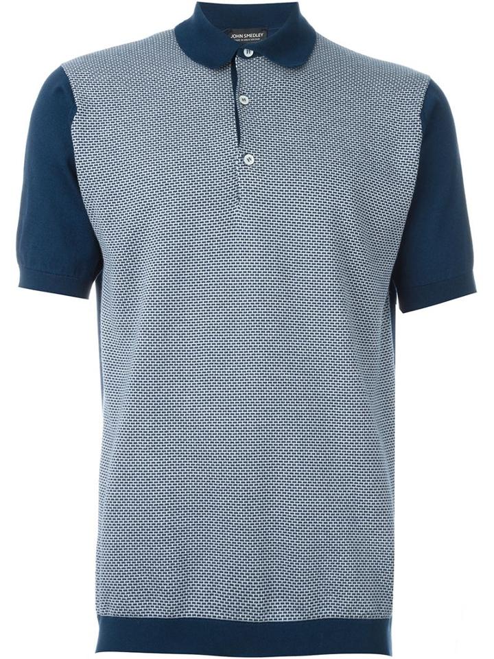 John Smedley Knit Polo Shirt, Men's, Size: L, Blue, Cotton