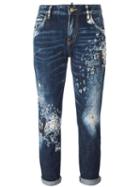Amen Distressed Cropped Jeans, Women's, Size: 42, Blue, Cotton/glass
