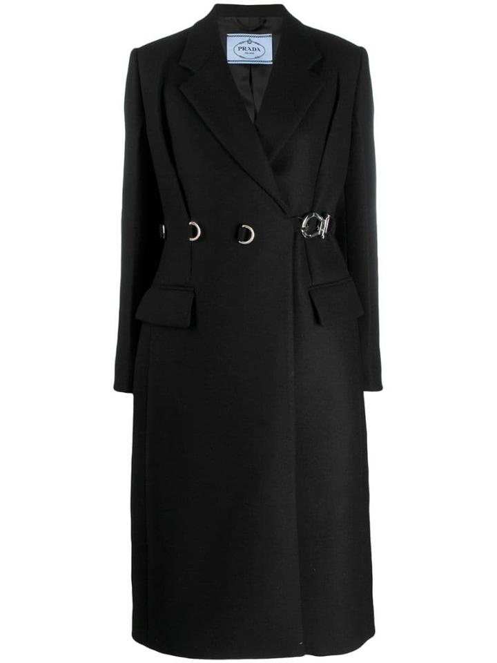 Prada Buckle Fastened Trench Coat - Black