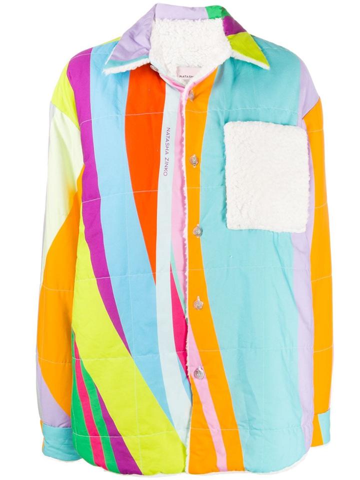 Natasha Zinko Printed Oversized Teddy Ls Jacket Rainbow - Blue