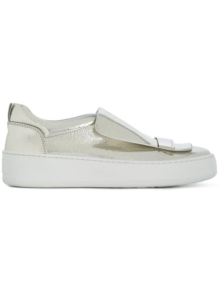 Sergio Rossi Platform Textured Slip-on Sneakers - Metallic
