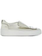 Sergio Rossi Platform Textured Slip-on Sneakers - Metallic