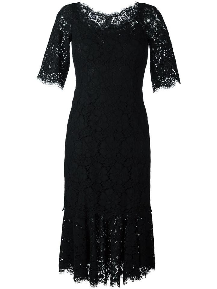 Dolce & Gabbana Floral Lace Midi Dress, Women's, Size: 40, Black, Rayon/polyamide/nylon/silk
