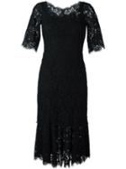 Dolce & Gabbana Floral Lace Midi Dress, Women's, Size: 40, Black, Rayon/polyamide/nylon/silk