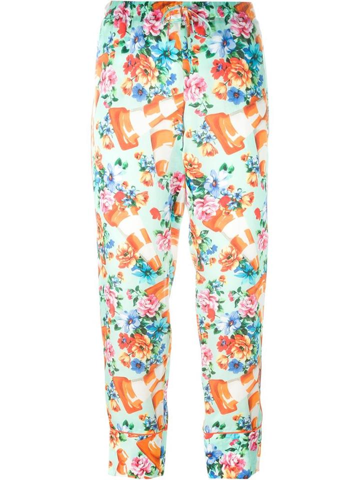 Moschino Cone And Flower Print Trousers, Women's, Size: 38, Yellow/orange, Cotton/silk