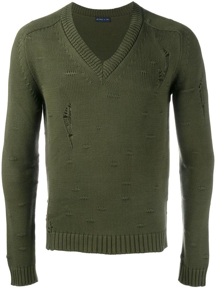 Etro Distressed Jumper, Men's, Size: Small, Green, Cotton