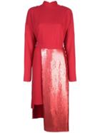 Tibi Panelled Midi Dress With Sequins - Red