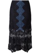 Jonathan Simkhai Panel Applique Lace Trumpet Skirt, Size: 6, Blue, Polyester/spandex/elastane/silk/nylon