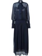 See By Chloé Bow Detail Maxi Dress, Women's, Size: 40, Blue, Cotton/polyester