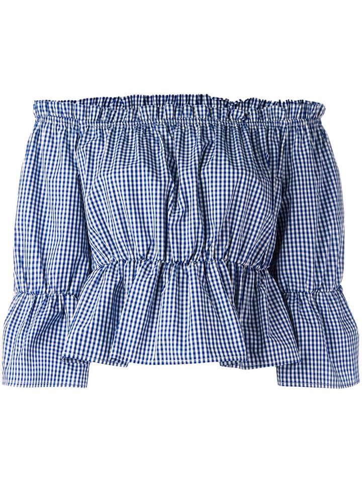 Dondup Checked Blouse, Women's, Size: 40, Blue, Cotton
