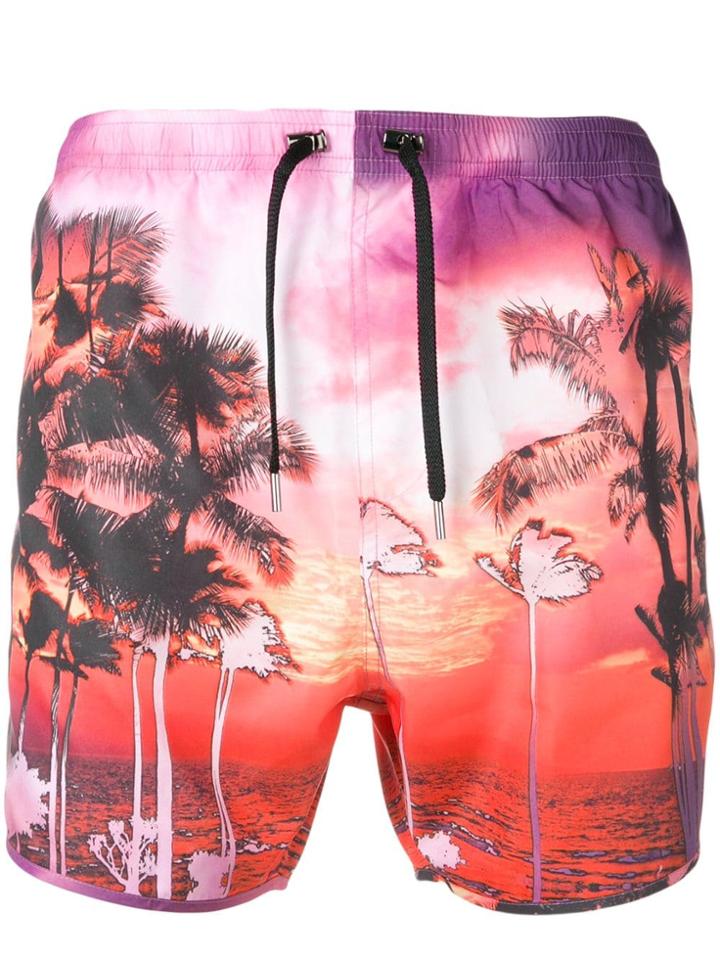 Neil Barrett Palm Tree Swimming Shorts - Pink