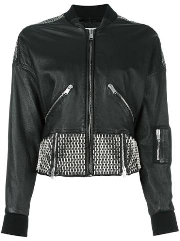 Saint Laurent Studded Cropped Jacket, Women's, Size: 38, Black, Lamb Skin/wool/metal (other)/silk