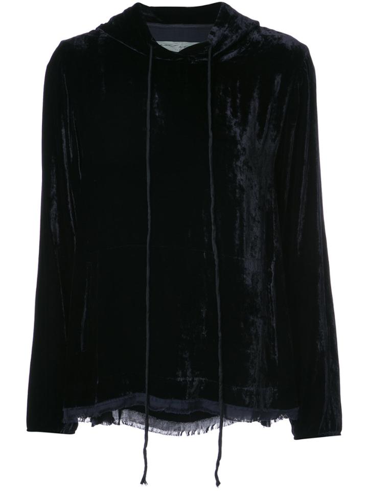 Raquel Allegra Frayed Hem Hooded Top - Blue