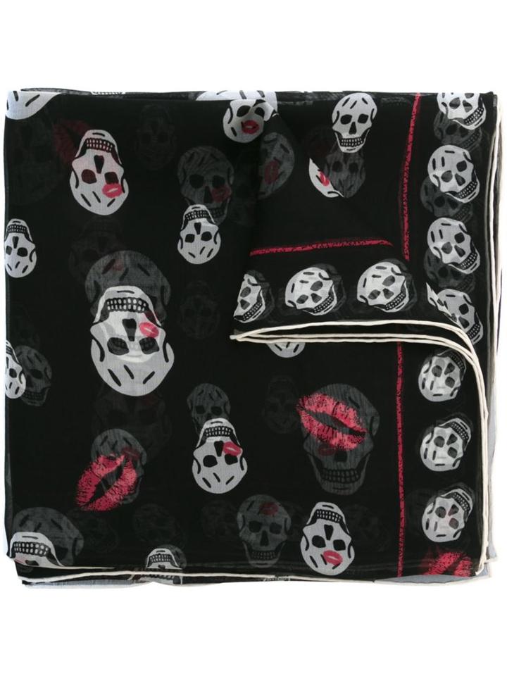 Alexander Mcqueen Skull Kisses Scarf, Women's, Black, Silk