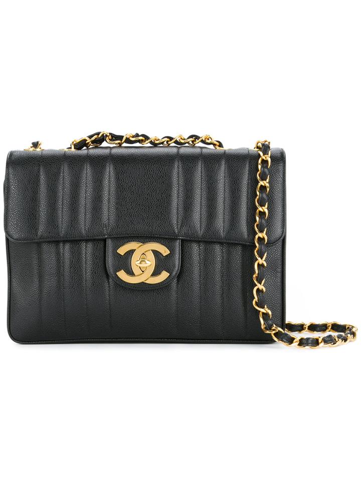 Chanel Vintage Mademoiselle Double Chain Shoulder Bag - Black