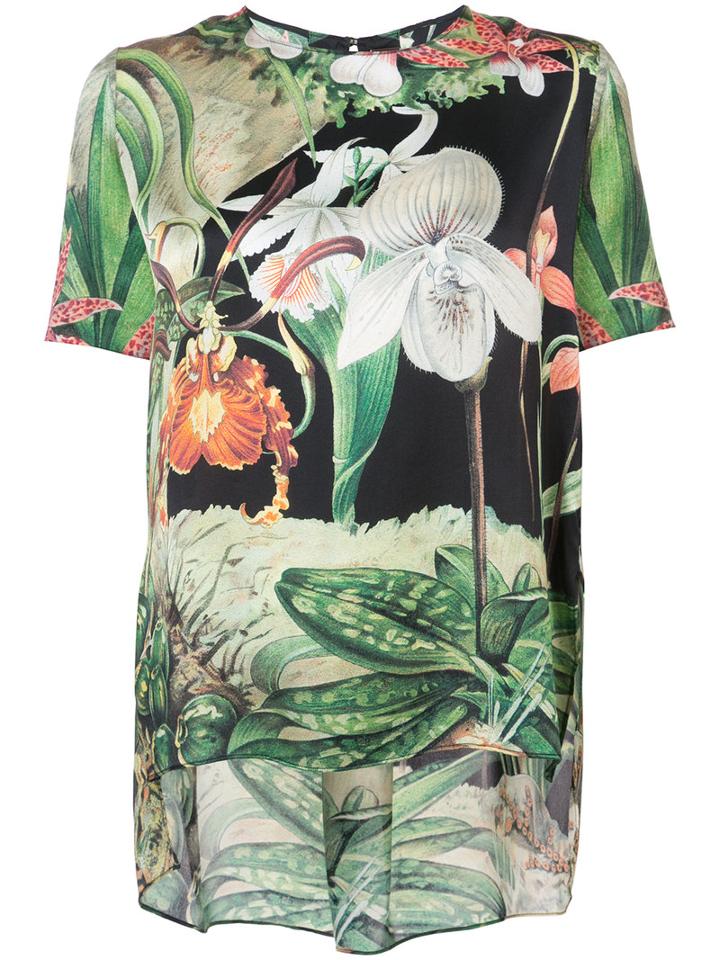 Floral T-shirt - Women - Silk - 0, Green, Silk, Adam Lippes