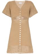 She Made Me Aahana Short Sleeved Crochet Mini Dress - Brown