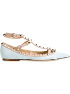 Valentino Rockstud Ballerinas, Women's, Size: 36.5, Blue, Calf Leather/leather