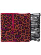 Paul Smith Animal Pattern Fringed Scarf - Red