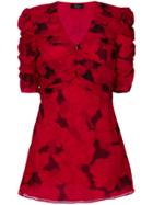 De La Vali Ruched Floral Mini Dress - Red