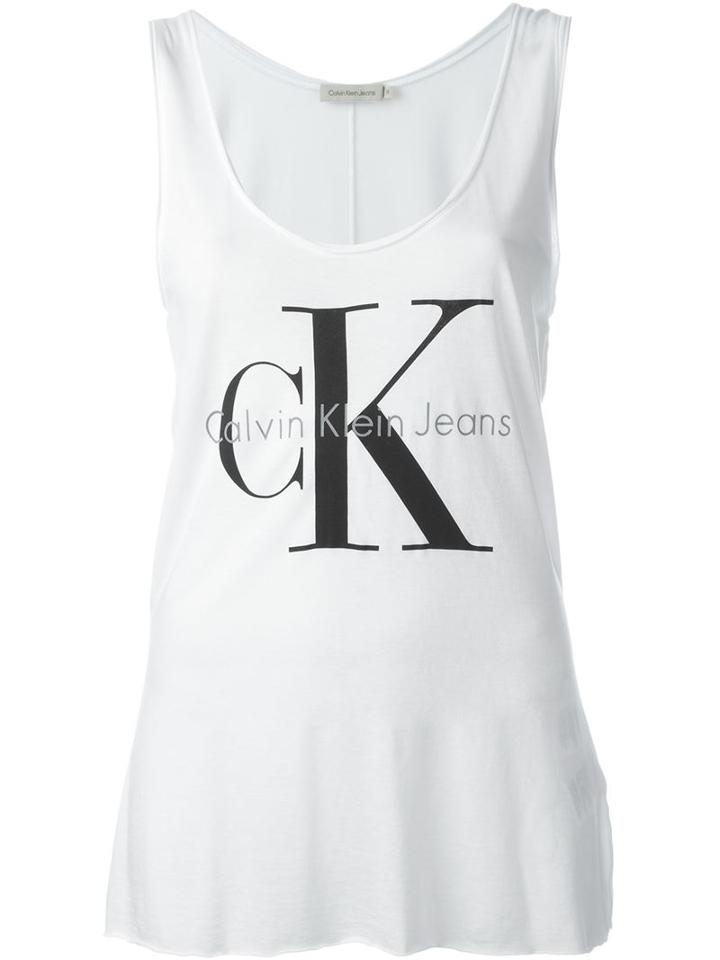 Calvin Klein Jeans Logo Print Tank Top, Women's, Size: S, White, Lyocell/cotton