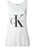 Calvin Klein Jeans Logo Print Tank Top, Women's, Size: S, White, Lyocell/cotton