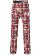 Sacai Bleach-effect Checked Trousers - Red