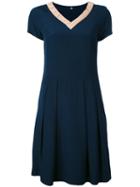 Ps By Paul Smith - V-neck Flared Dress - Women - Silk/viscose - 42, Blue, Silk/viscose