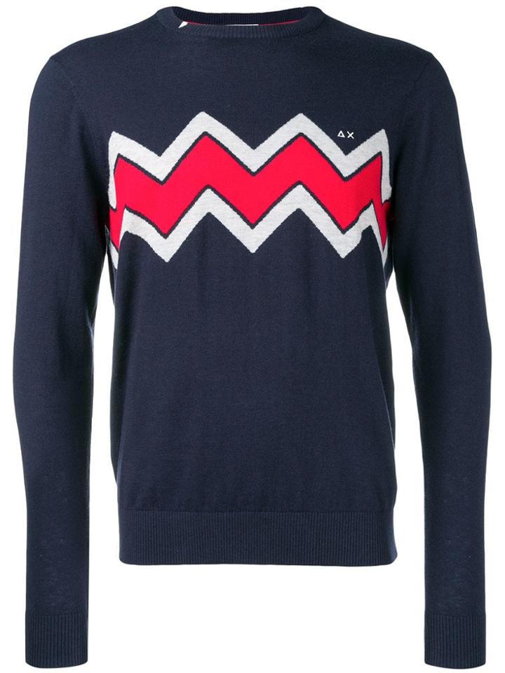 Sun 68 Zig-zag Instarsia Sweater - Blue