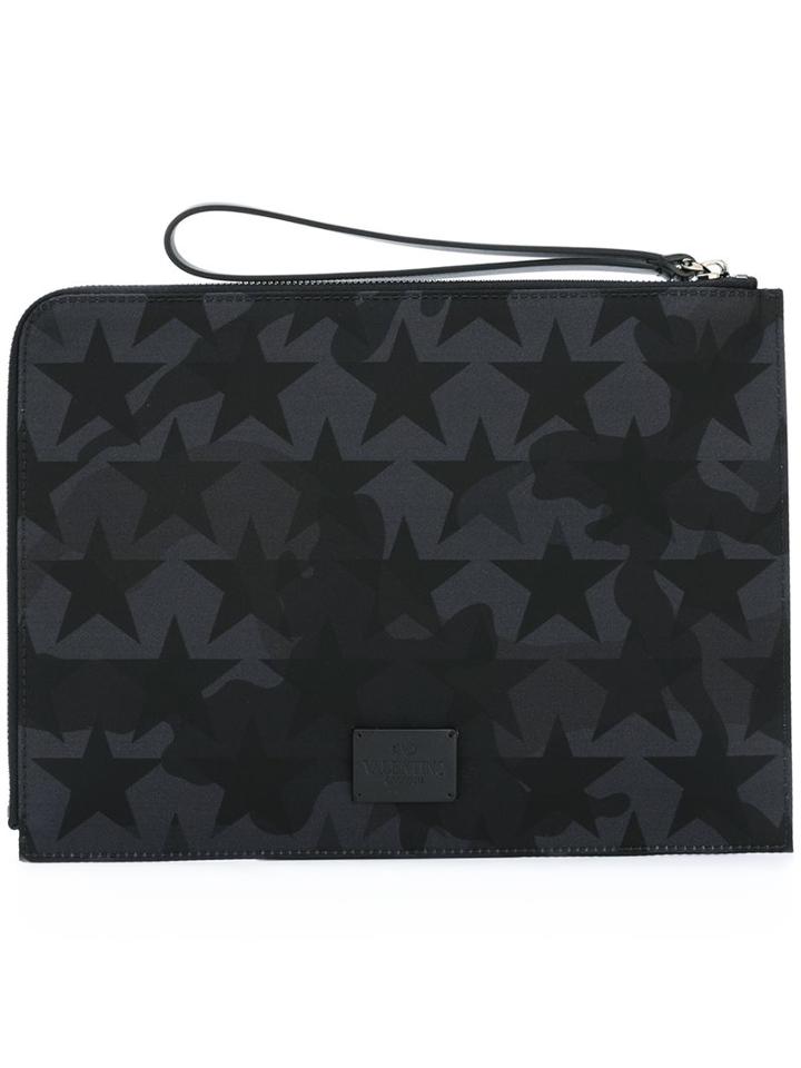 Valentino 'camustars' Clutch, Men's, Black, Leather/nylon