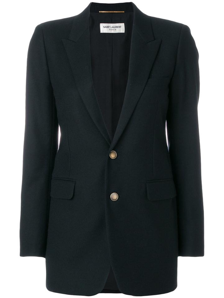 Saint Laurent Single Breasted Plunge Blazer - Black