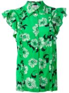 P.a.r.o.s.h. Floral Print Shirt, Women's, Size: Medium, Green, Spandex/elastane/silk