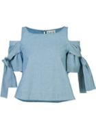 Sea Cold-shoulder Blouse, Women's, Size: 8, Blue, Cotton