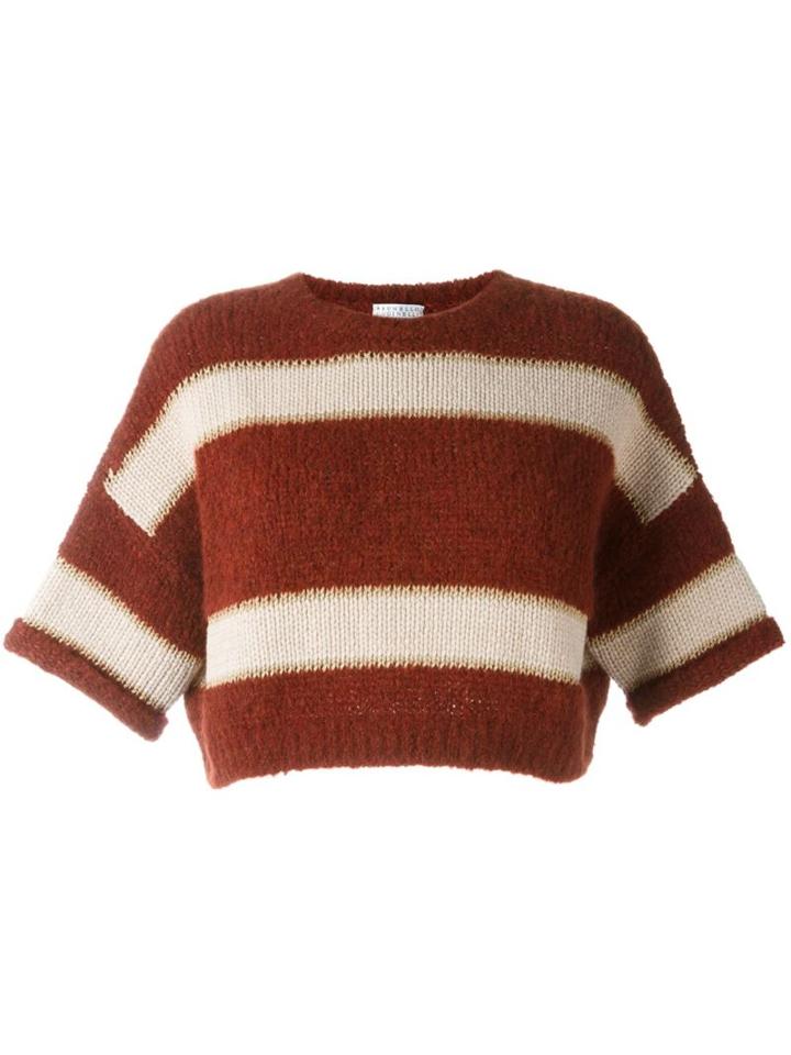 Brunello Cucinelli Striped Cropped Jumper, Women's, Size: Small, Red, Silk/polyamide/polyester/virgin Wool
