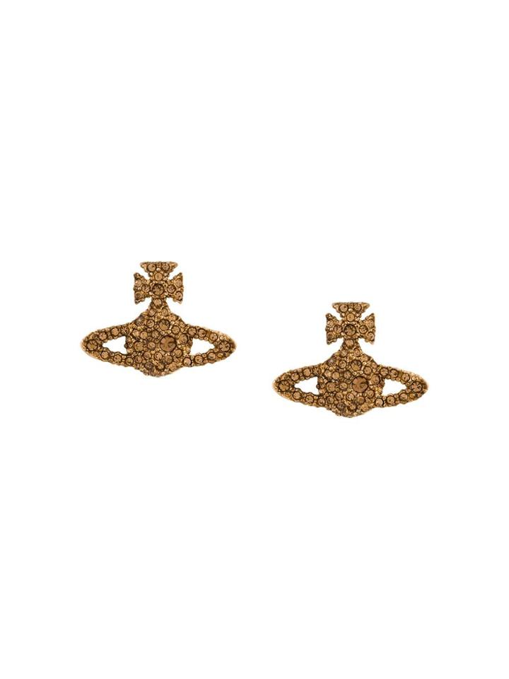 Vivienne Westwood Rhinestone-embellished Logo Earrings - Gold