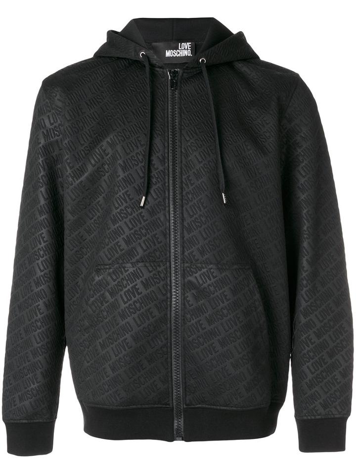 Love Moschino - Branded Hooded Zip-up Jacket - Men - Cotton/polyester/spandex/elastane - S, Black, Cotton/polyester/spandex/elastane