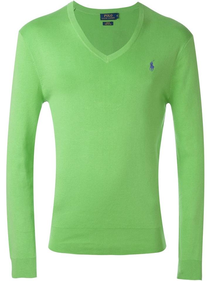 Polo Ralph Lauren V Neck Logo Sweater, Men's, Size: Xxl, Green, Cotton