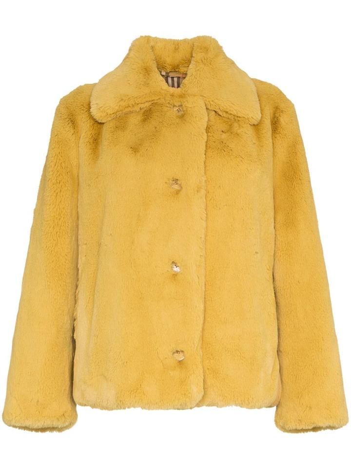 Burberry Faux Fur Single-breasted Jacket - Yellow & Orange
