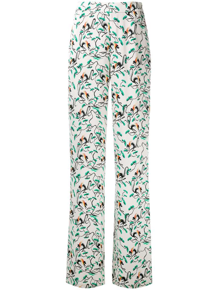 Etro Leaf Print Wide Leg Trousers - White