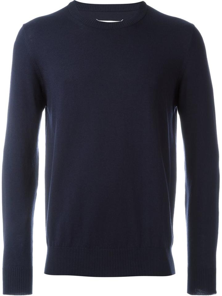 Maison Margiela Elbow Patch Jumper, Men's, Size: Small, Blue, Cotton/calf Leather/wool