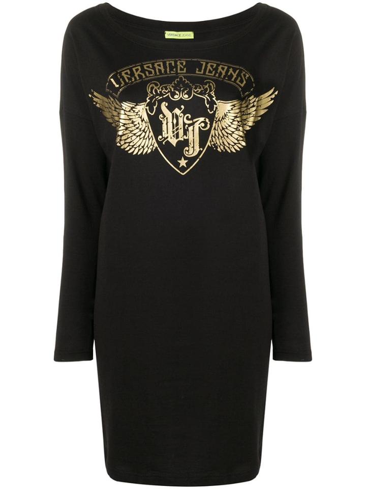 Versace Jeans Metallic Logo Print Dress - Black