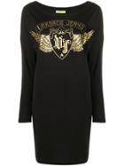 Versace Jeans Metallic Logo Print Dress - Black